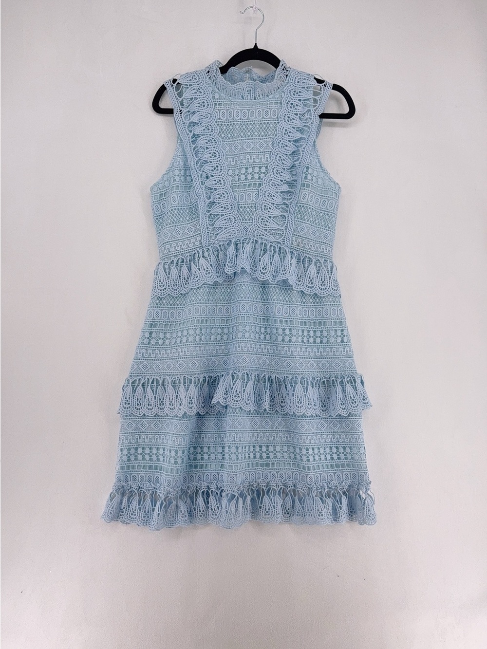 NWOT Endless Rose pale blue eyelet dress with a high neck SIZE L